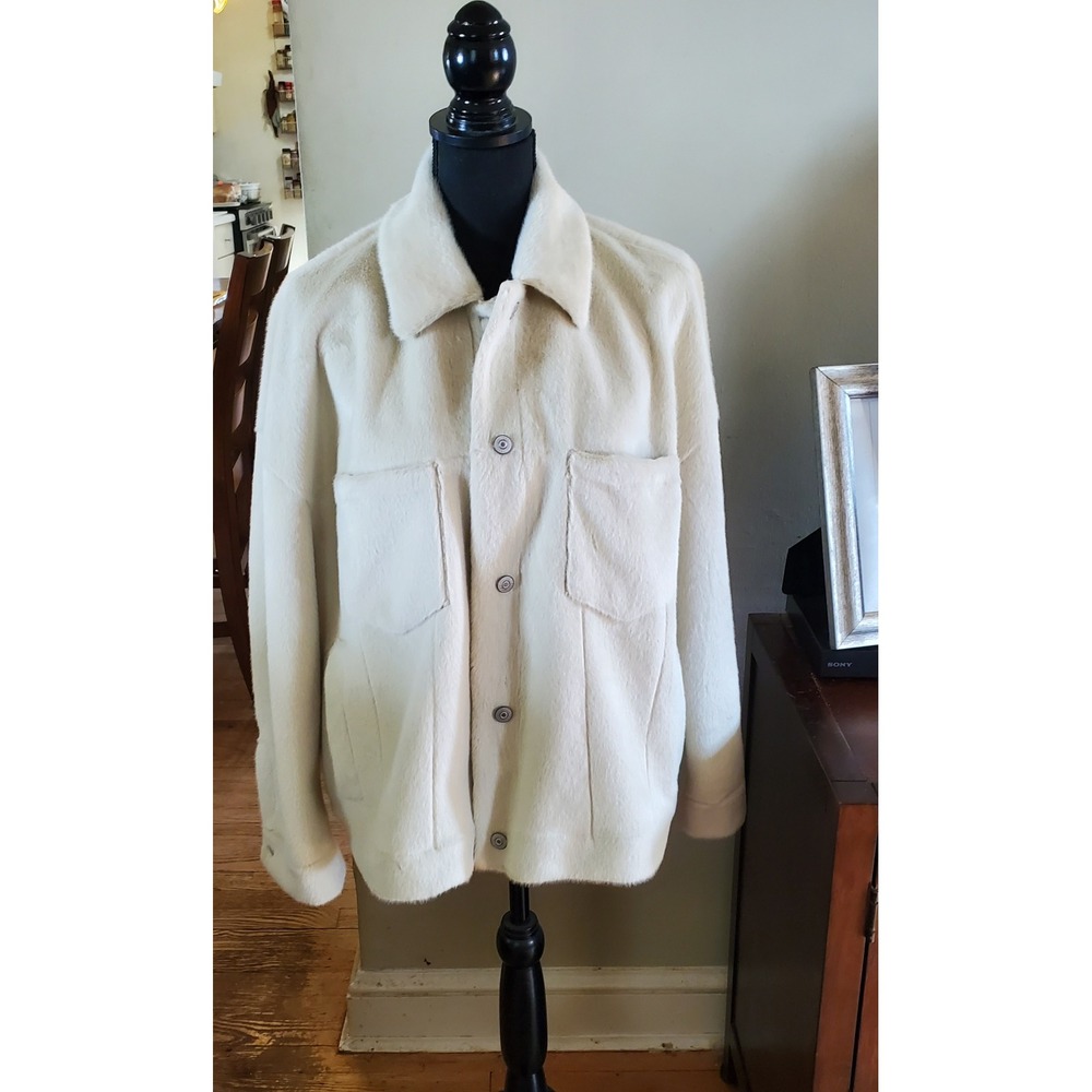 We The Free Free People Faux Fur Trucker Jacket Cream Off White Shacket Small